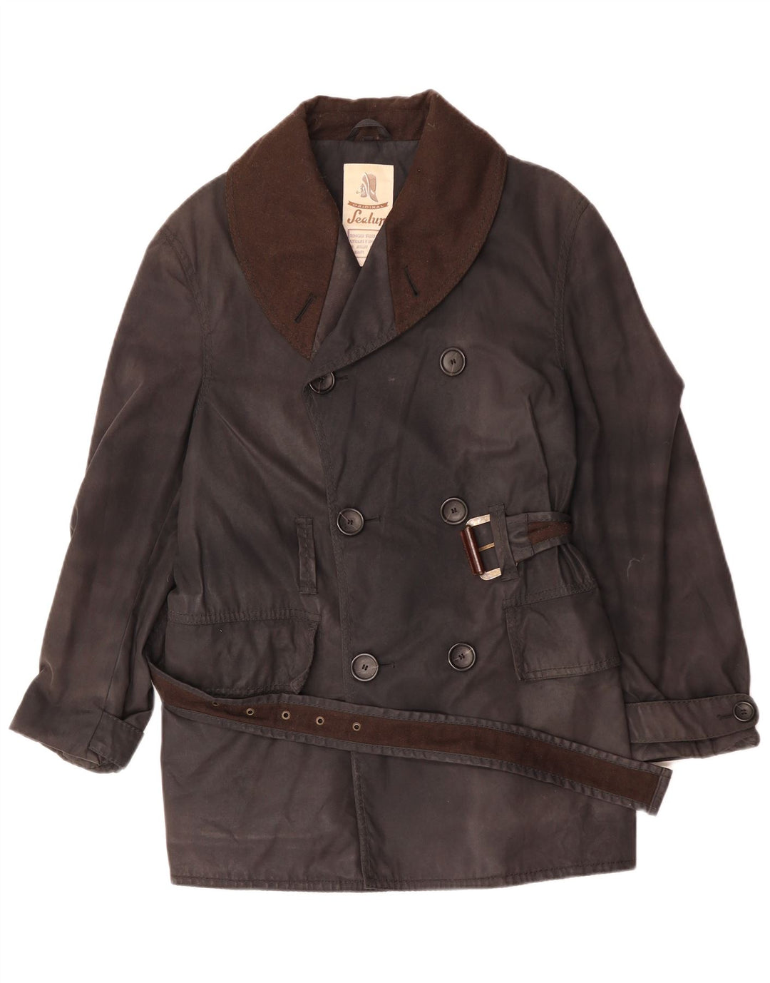 Sealup Herren Zweireihiger Mantel UK 38 Mittelschwarze Baumwolle