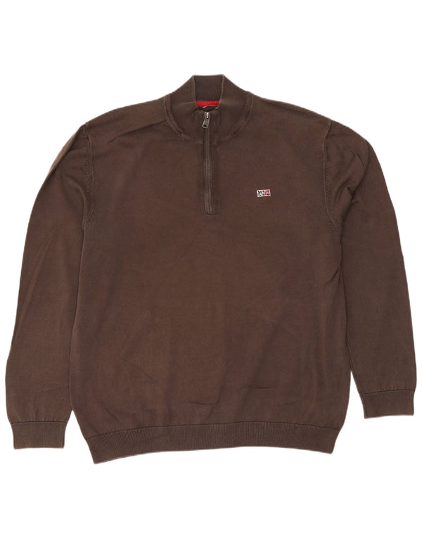 Napapijri Herren-Pullover mit Reißverschluss am Hals, 2XL, braune Baumwolle