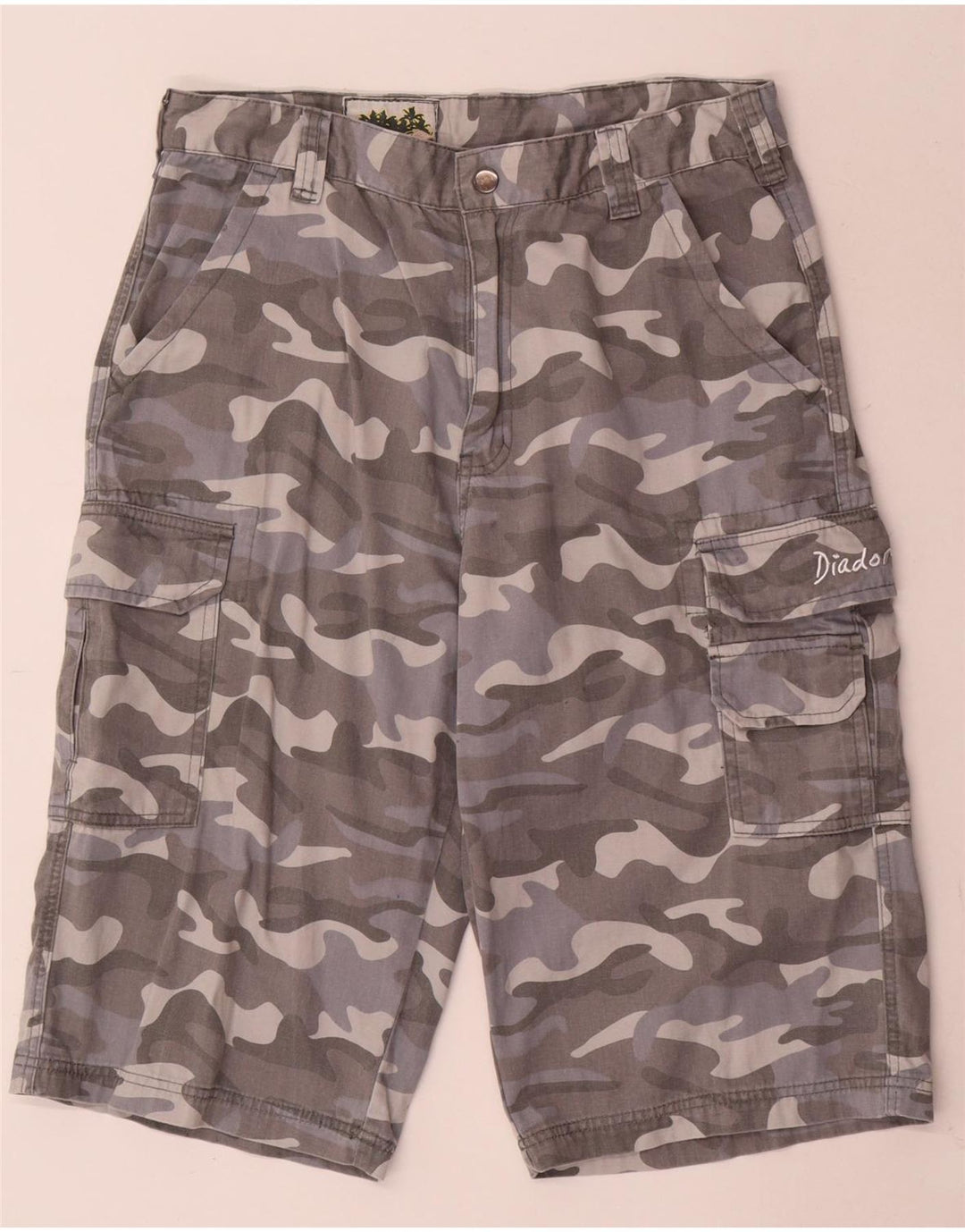 Diadora Herren-Cargo-Shorts W34, große graue Camouflage-Baumwolle
