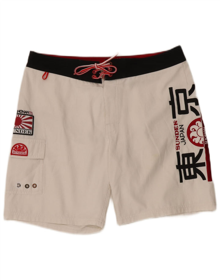 Sundek Herren-Badeshorts mit Grafik, groß, aus weißem Polyester