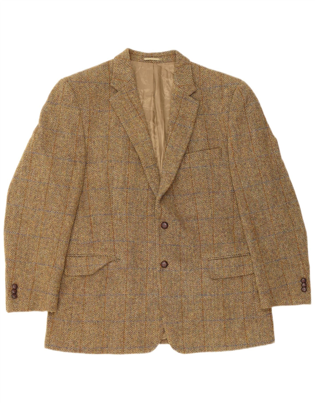 Harris Tweed Herren-Blazer mit 2 Knöpfen, UK 38, mittelbraun, Fischgrätenmuster