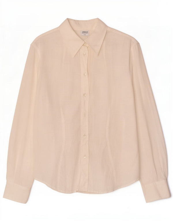 Armani Collezioni Damen Durchsichtige Hemdbluse IT 46 Large White Ramie
