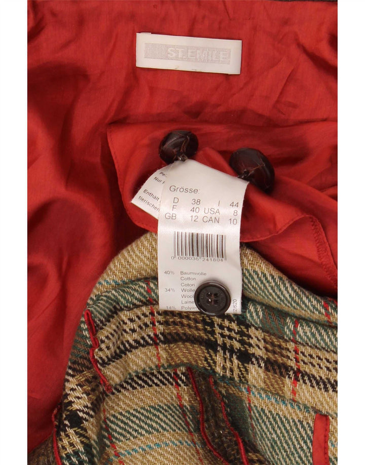 ST. Emile Damen Zweireihiger Mantel UK 12 Medium Khaki Check Baumwolle