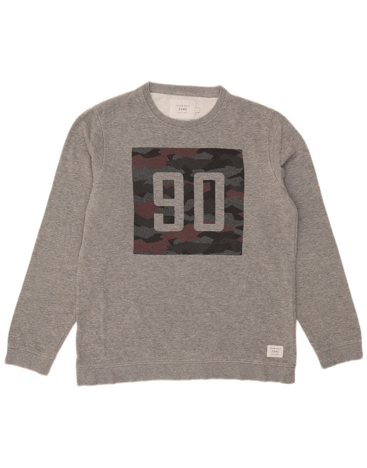 Jack & Jones Herren-Sweatshirt mit Grafik, groß, grau gefleckte Baumwolle