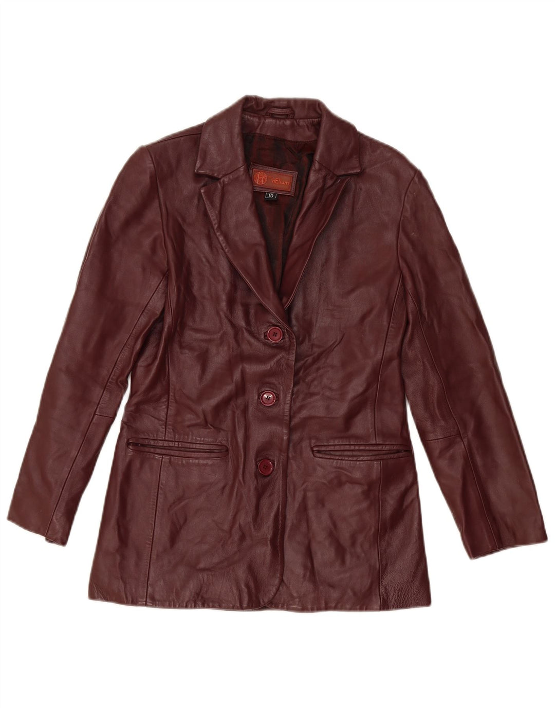 Helium Damen-Blazerjacke aus Leder mit 3 Knöpfen, Gr. 10, klein, Burgunderrot