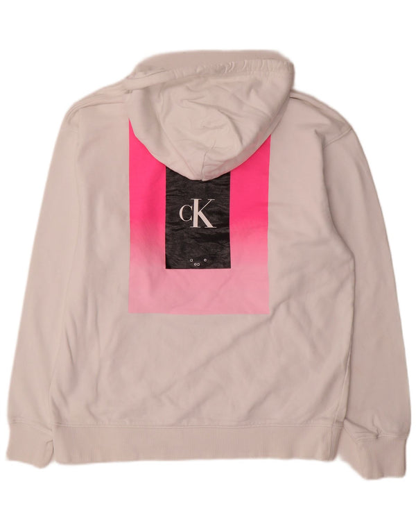 Calvin Klein Jeans Damen Graphic Oversized Hoodie Pullover UK 10 Small Weiß