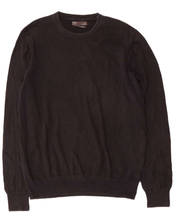 Marks & Spencer Herren-Pullover mit Rundhalsausschnitt, Größe L, aus schwarzer Baumwolle