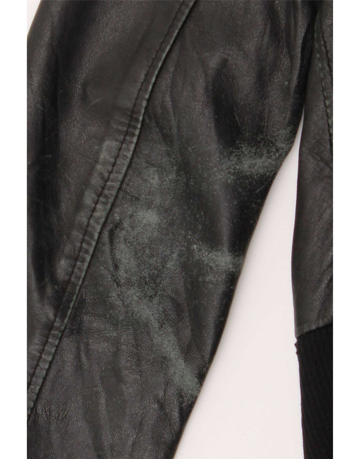 Sasch Damen Crop Lederjacke UK 12 Medium Schwarz