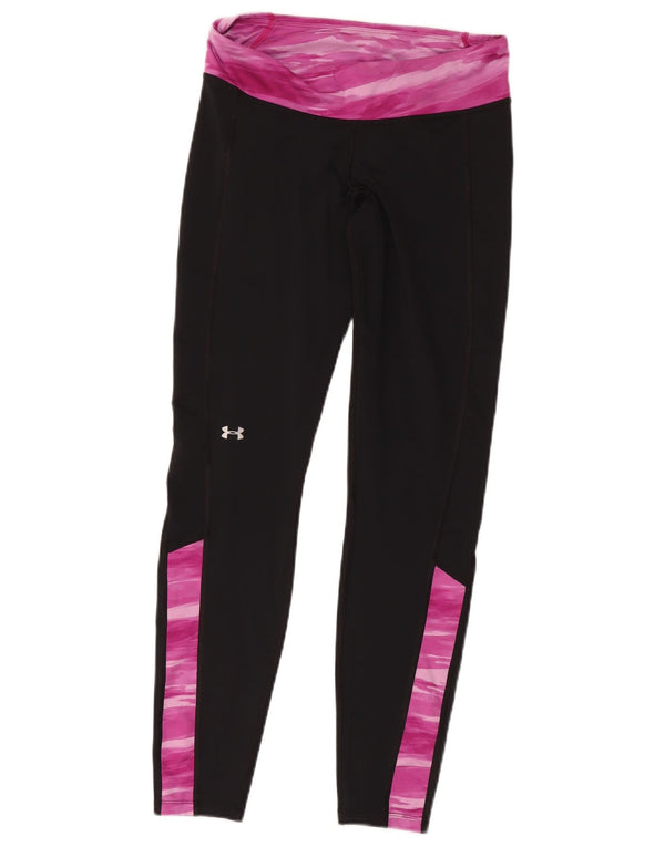 Under Armour Damen Cold Gear Leggings UK 14 Mittelschwarz Farbblock