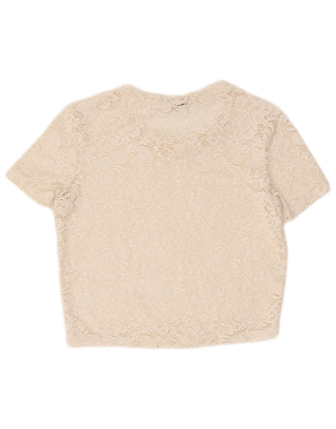 Zara Damen Crop See Through Bluse Top UK 12 Medium Off White Floral