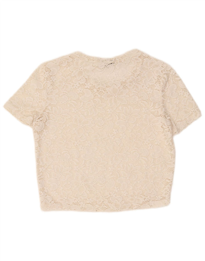 Zara Damen Crop See Through Bluse Top UK 12 Medium Off White Floral