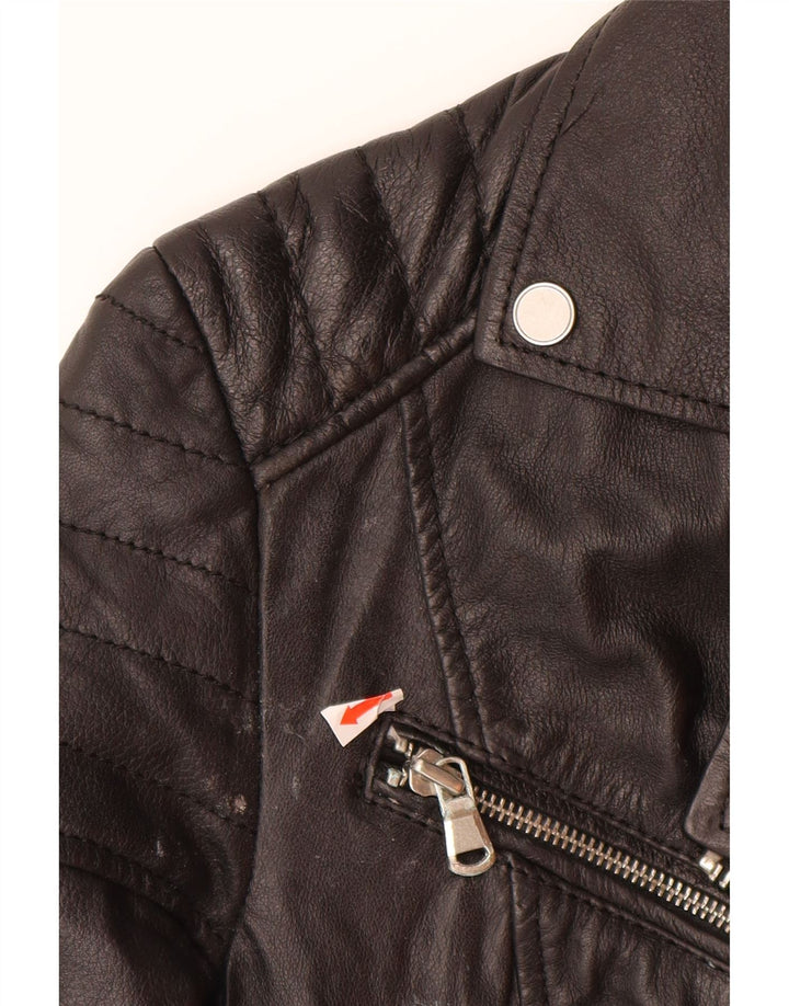 BARNEYS Damen-Bikerjacke aus Leder, US 10, großes schwarzes Leder