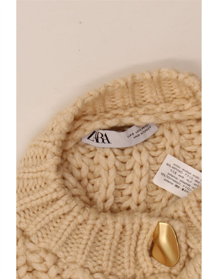 ZARA Damen Crop Oversized Cardigan Pullover UK 10 Small Beige Acryl