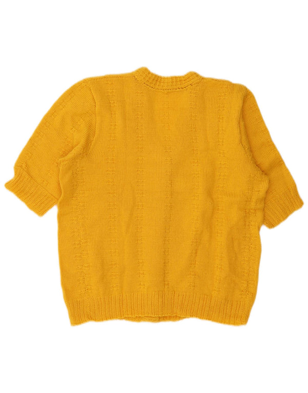 Vintage Damen Kurzärmeliger Cardigan Pullover UK 14 Groß Gelb