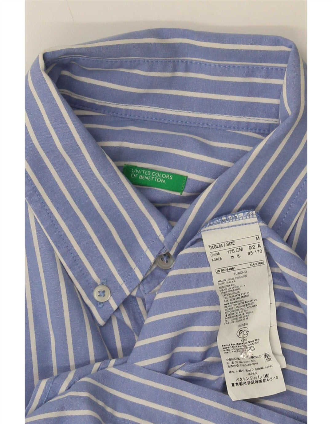 Benetton Herrenhemd aus mittelblauer Nadelstreifen-Baumwolle