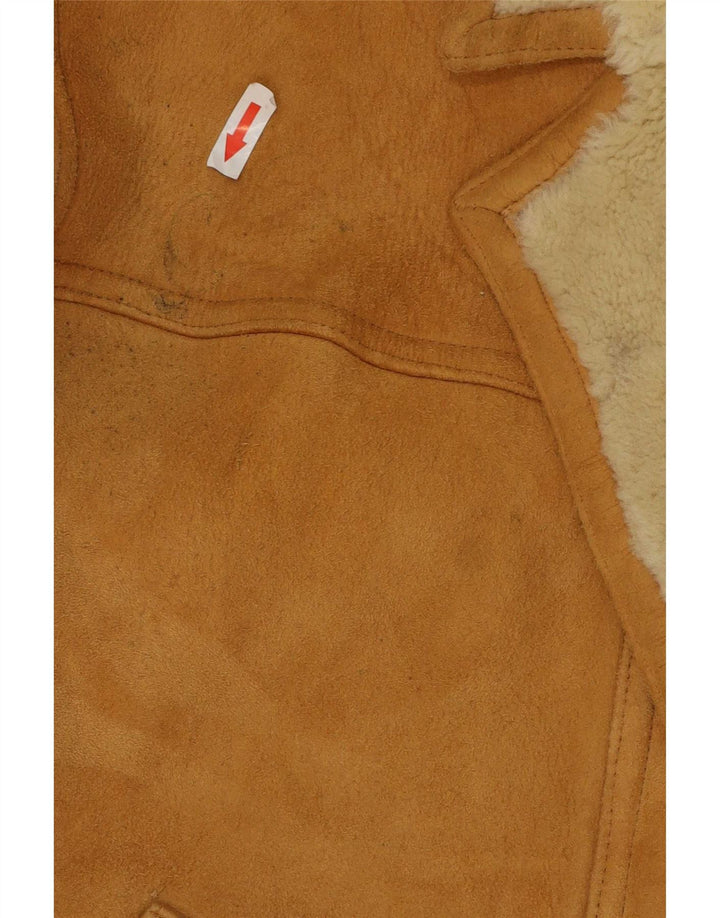 Vintage Herren Shearling Jacke IT 54 2XL Braunes Leder