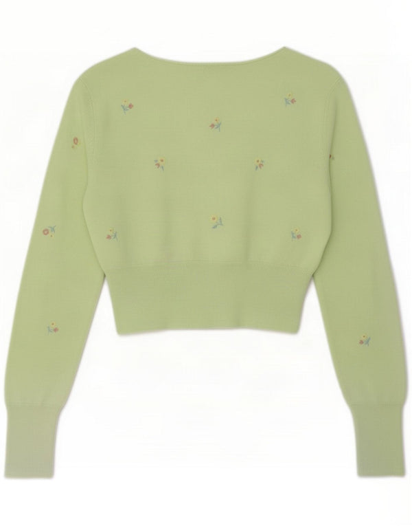 Zara Damen Crop Cardigan Pullover UK 8 Small Green Floral Viscose