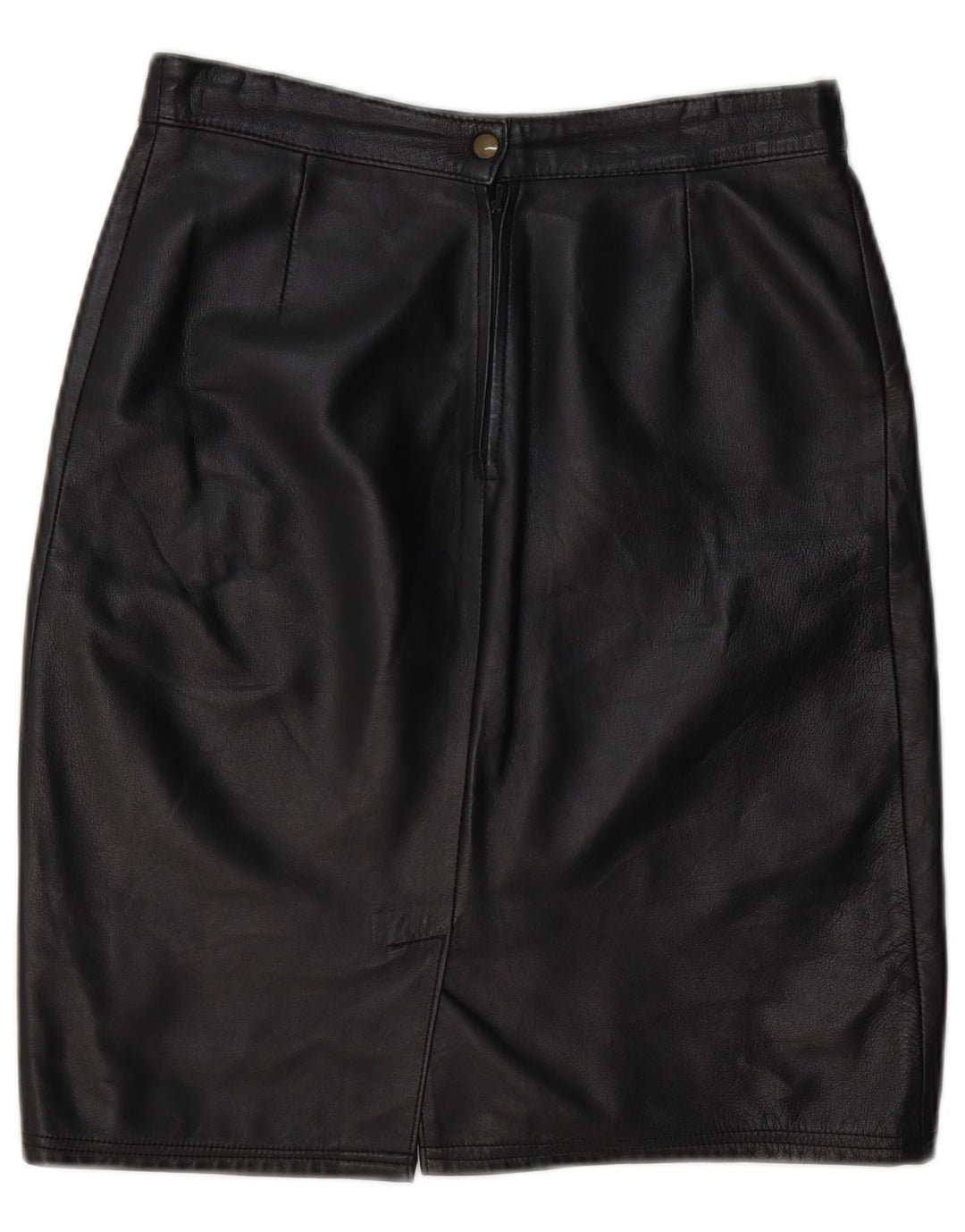 VINTAGE Damen Lederrock IT 44 Medium W28 Schwarzes Leder