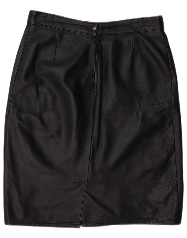 VINTAGE Damen Lederrock IT 44 Medium W28 Schwarzes Leder