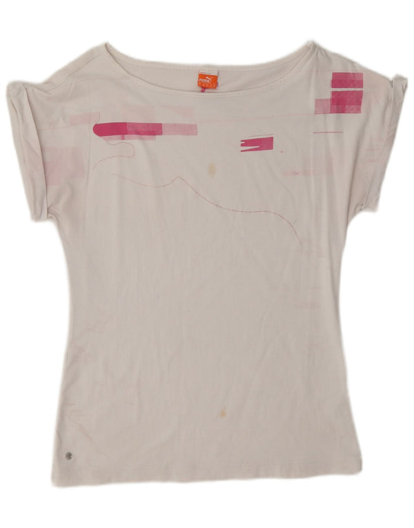 Puma Damen T-Shirt Top UK 12 Mittelweiße geometrische Baumwolle
