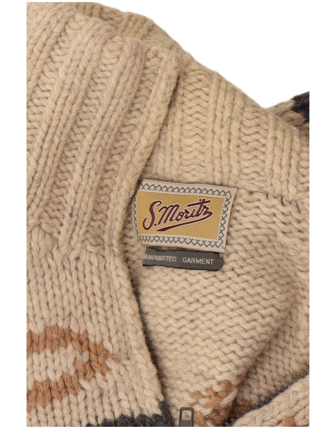 S. Moritz Herren-Pullover mit Reißverschluss am Hals, groß, beige, geometrisch