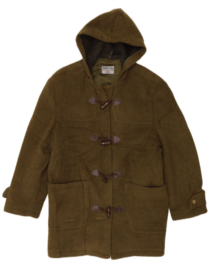 Damen-Dufflecoat mit Kapuze und Reißverschluss, UK 16, Größe L, grüne Wolle