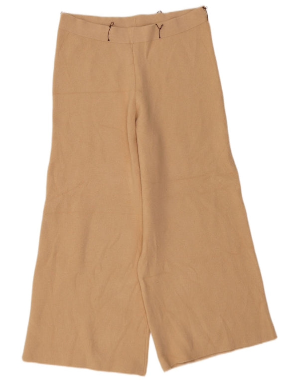 Zara Womens Knit Wide Leg Cropped Trousers Large W32 L25 Beige Viscose