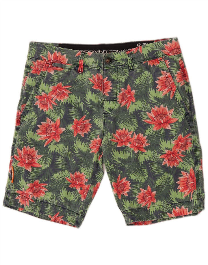 Superdry Herren-Chinoshorts, Größe M, W32, grüne Baumwolle mit Blumenmuster