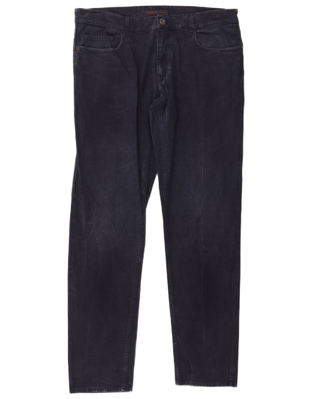 Trussardi Herren Tapered Freizeithose W38 L33 Marineblau mit Hahnentrittmuster