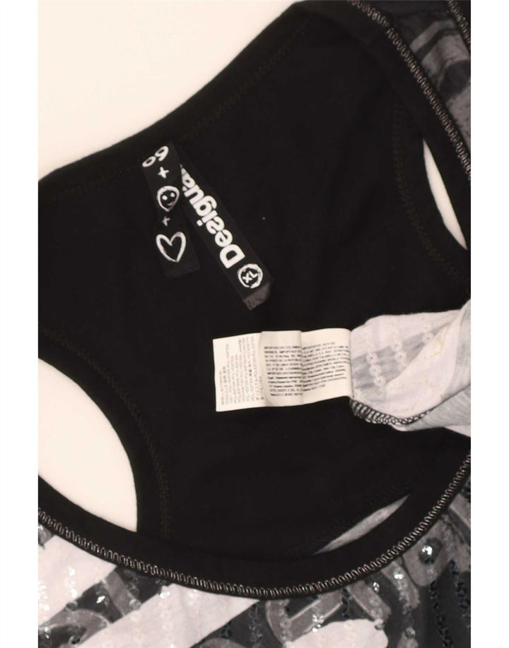 Desigual Damen Graphic Vest Top UK 18 XL Schwarz Polyester
