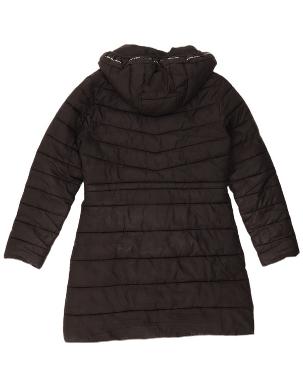 Calvin Klein Womens Hooded Wattierter Mantel UK 14 Mittelschwarzes Polyester