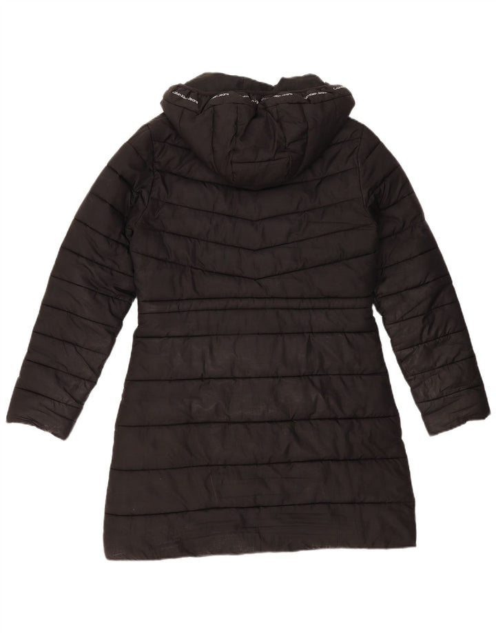 Calvin Klein Womens Hooded Wattierter Mantel UK 14 Mittelschwarzes Polyester