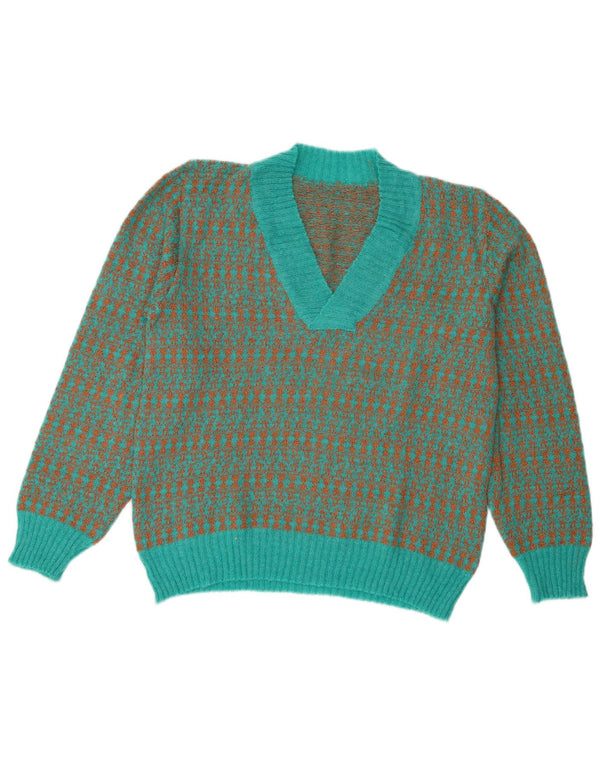 Vintage Damen V-Ausschnitt Pullover Pullover UK 16 Groß Blau gestreift