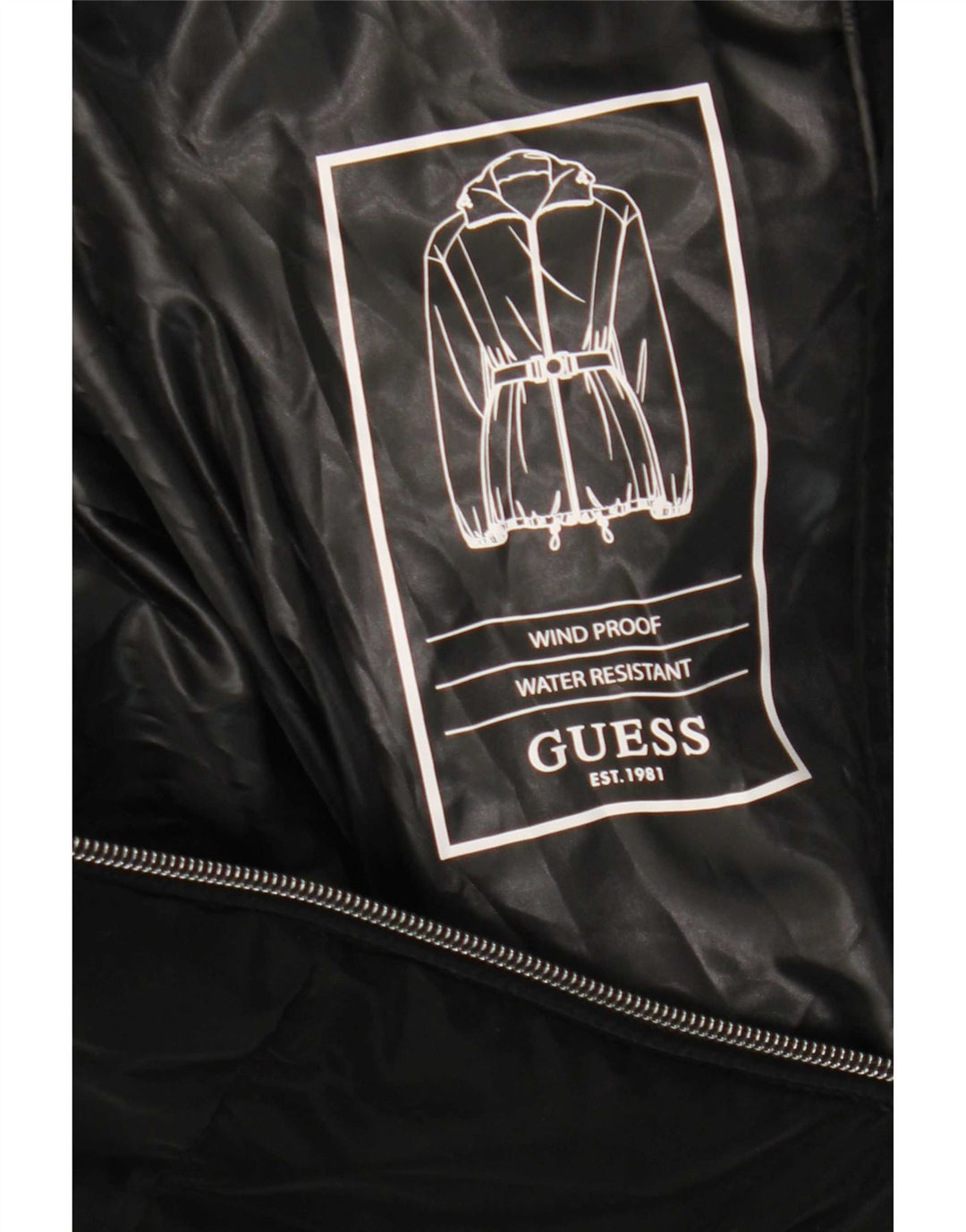 Guess Wattierte Damenjacke mit Kapuze, UK 12, Mittelschwarz, Polyester
