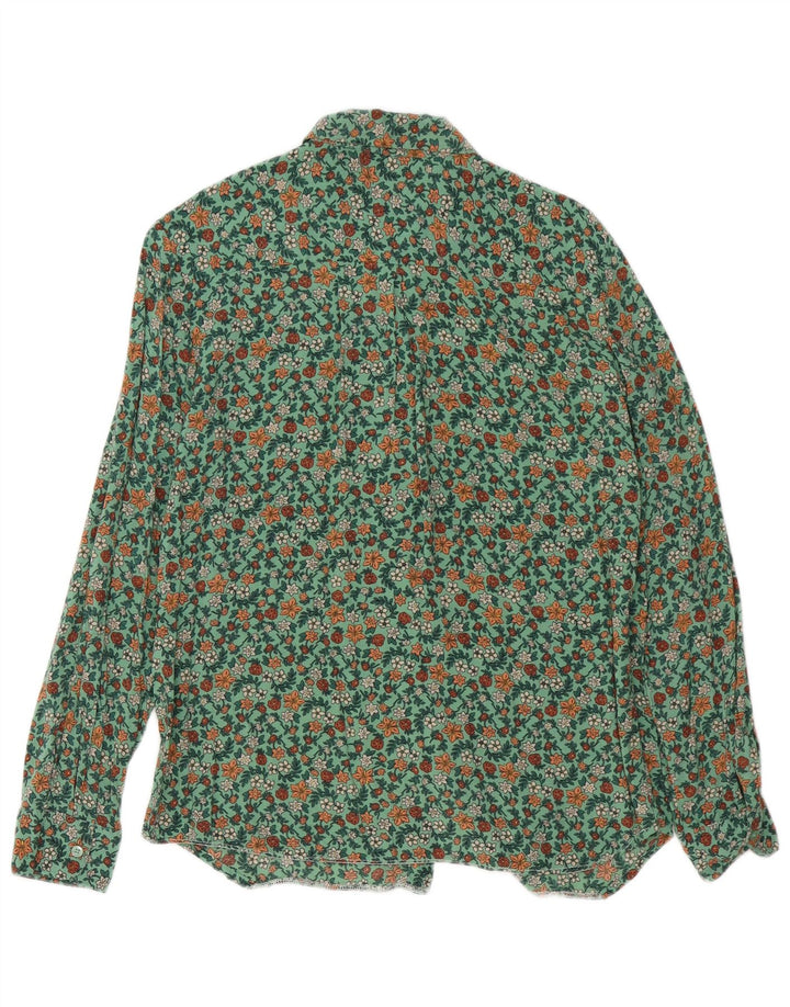 Benetton Damen-Hemd UK 14 Mittelgrün mit Blumenmuster