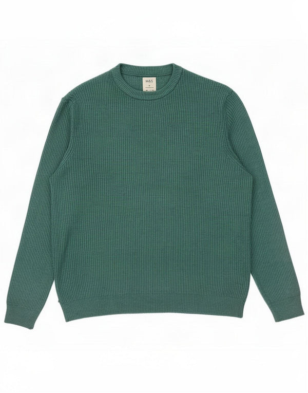 Marks & Spencer Mens Crew Neck Jumper Sweater XL Green Polyamide