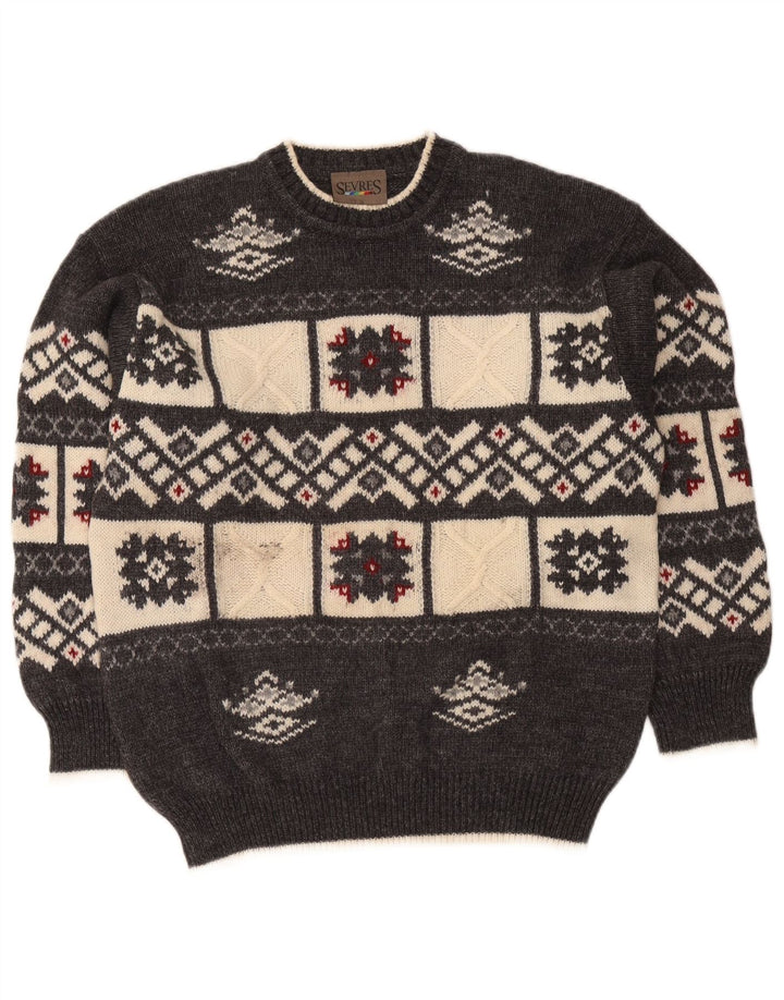 Sevres Herren-Pullover mit Rundhalsausschnitt, Größe 48, mittelgrau, geometrisch