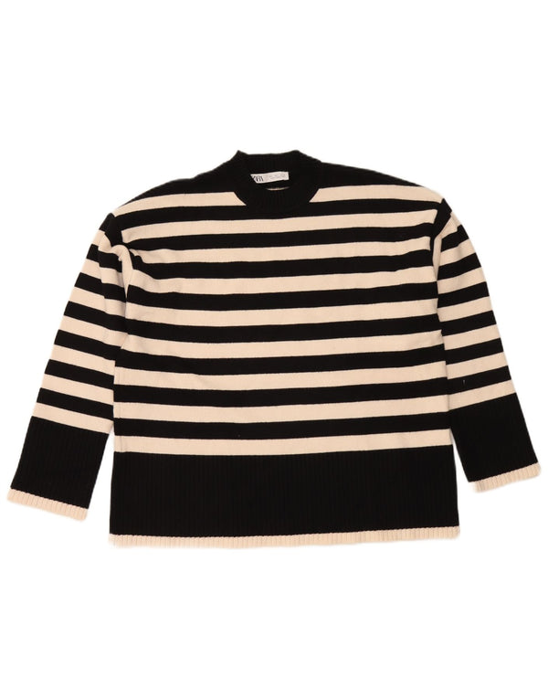 Zara Damen-Pullover mit Rundhalsausschnitt, Gr. 16, groß, schwarz gestreift, Viskose