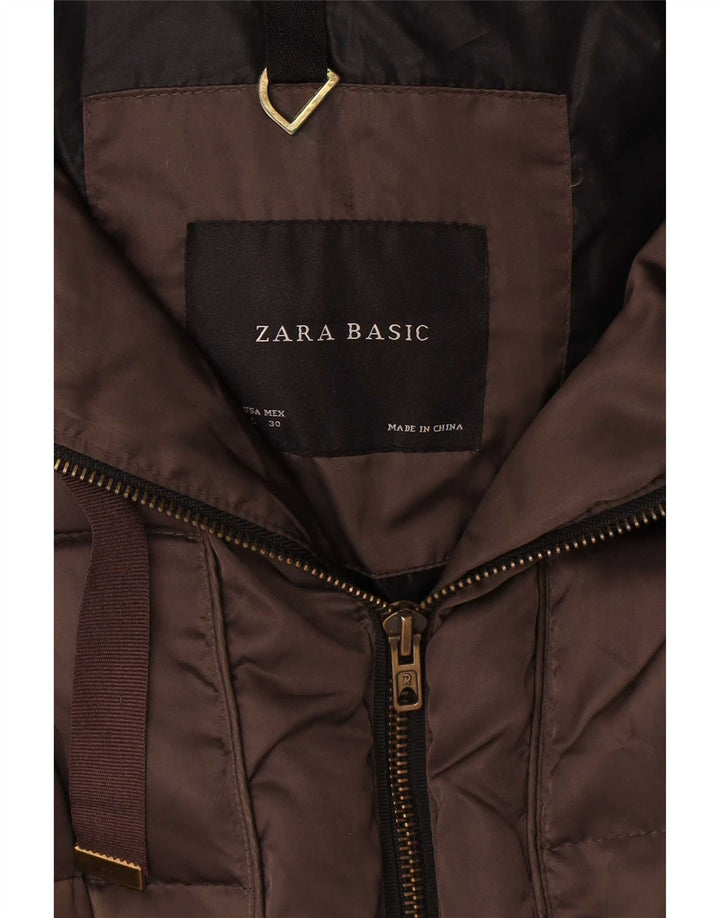 Zara Damen Kapuzenmantel, gepolstert, UK 16, Größe L, braun, Polyester