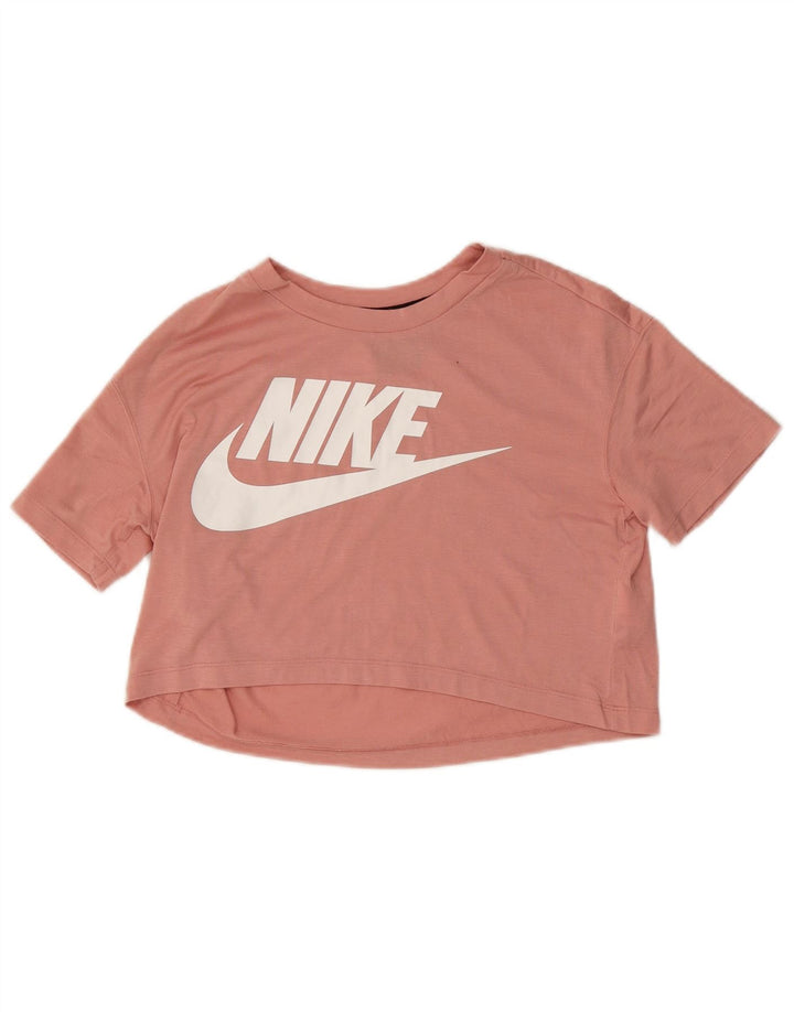 NIKE Damen Crop Graphic T-Shirt Top UK 10 Small Rosa Polyester