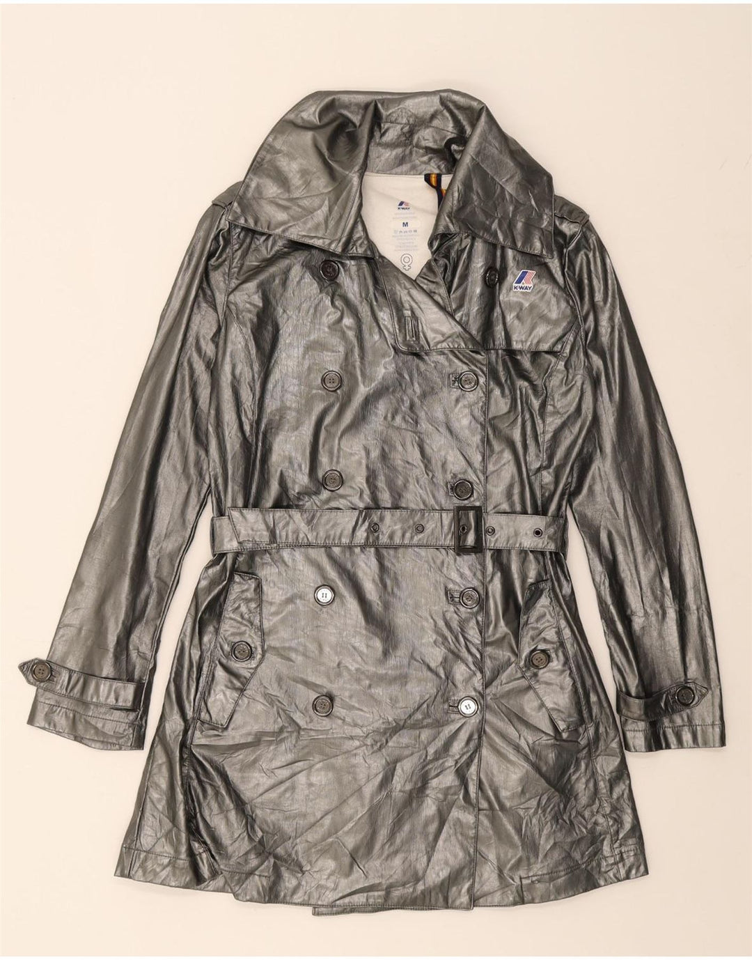 K-WAY Womens Trench Coat UK 14 Medium Silver Polyester Vintage K-Way and Second-Hand K-Way from Messina Hembry 