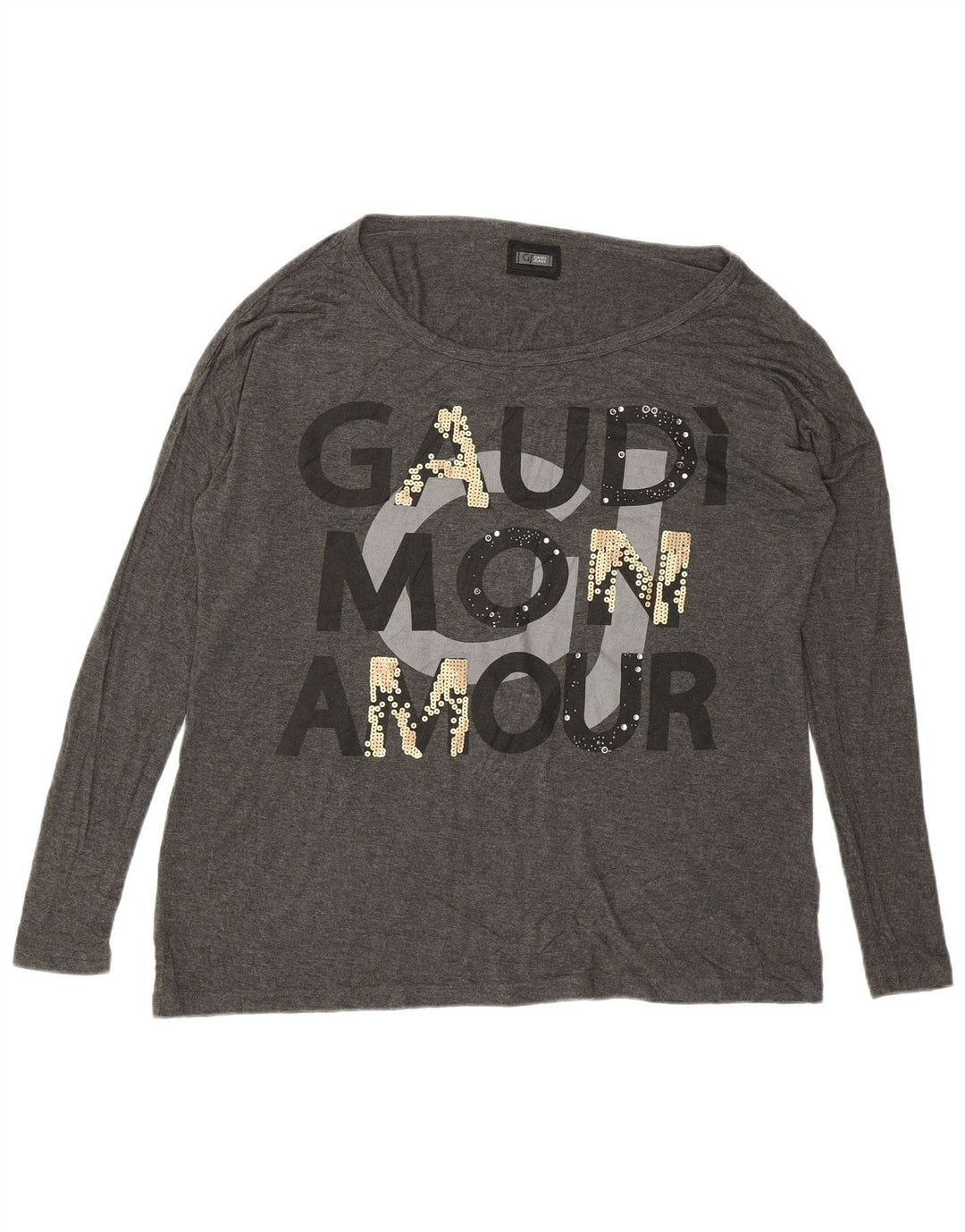 Gaudi Damen Übergroßes grafisches Top Langarm UK 10 Small Graue Viskose