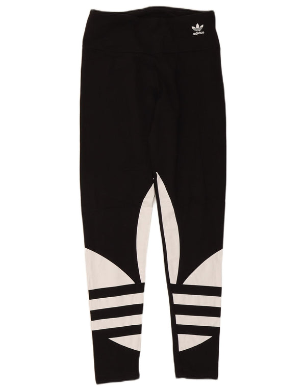 Adidas Damen Grafik-Leggings UK 12 Mittelschwarze Colourblock-Baumwolle