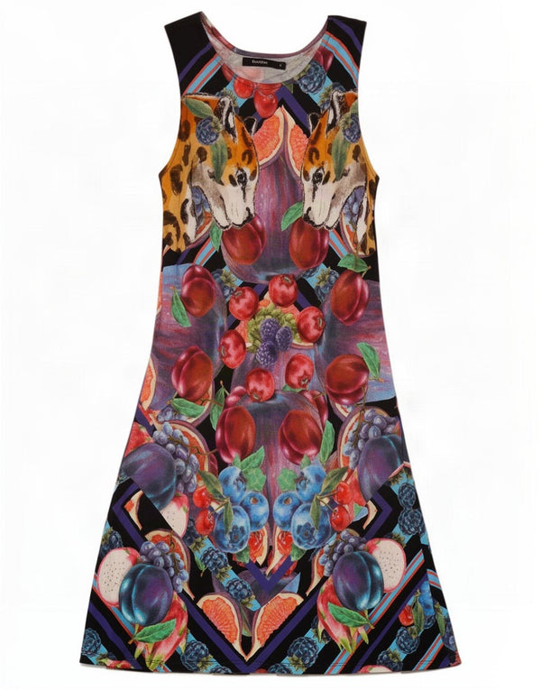 Desigual Damen Grafisches ärmelloses A-Linien-Kleid UK 12 Medium Mehrfarbig