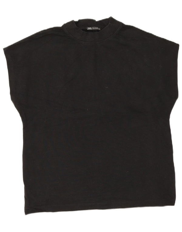 Zara Damen T-Shirt Top UK 14 Medium Schwarz Baumwolle
