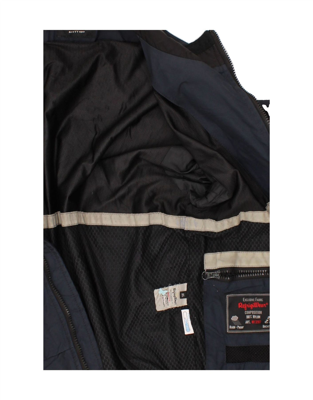 REFRIGIWEAR Womens Bomber Rain Jacket UK 18 XL Navy Blue Nylon Vintage Refrigiwear and Second-Hand Refrigiwear from Messina Hembry 