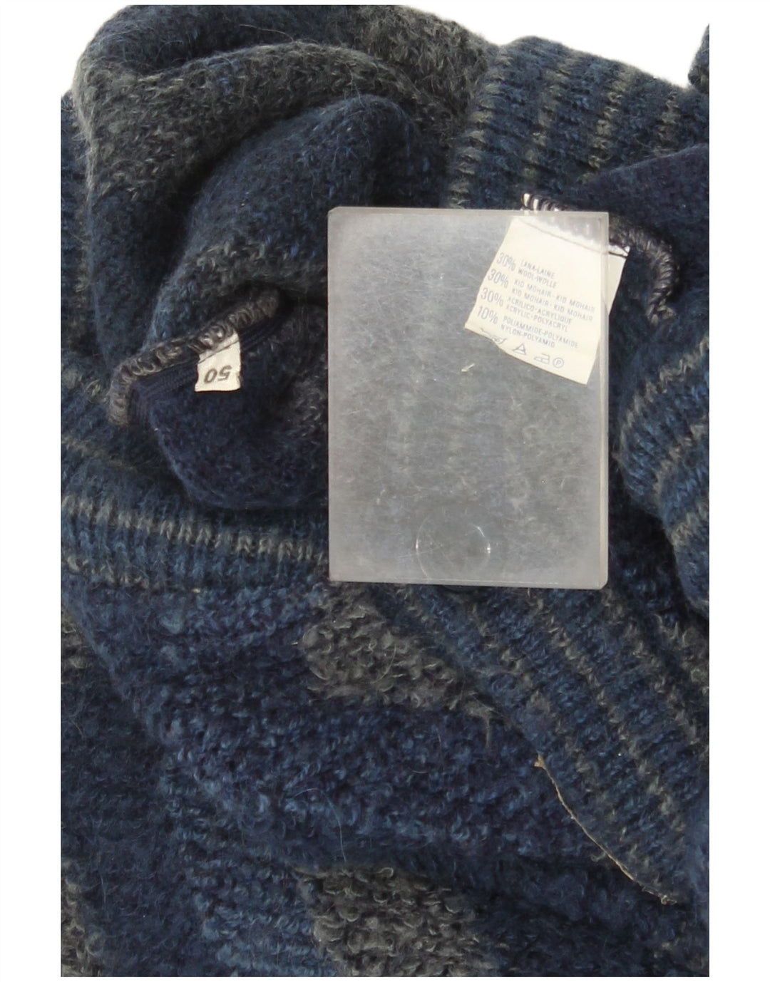 Vintage Herren Cardigan Pullover IT 50 Medium Navy Blue Chevron Wolle