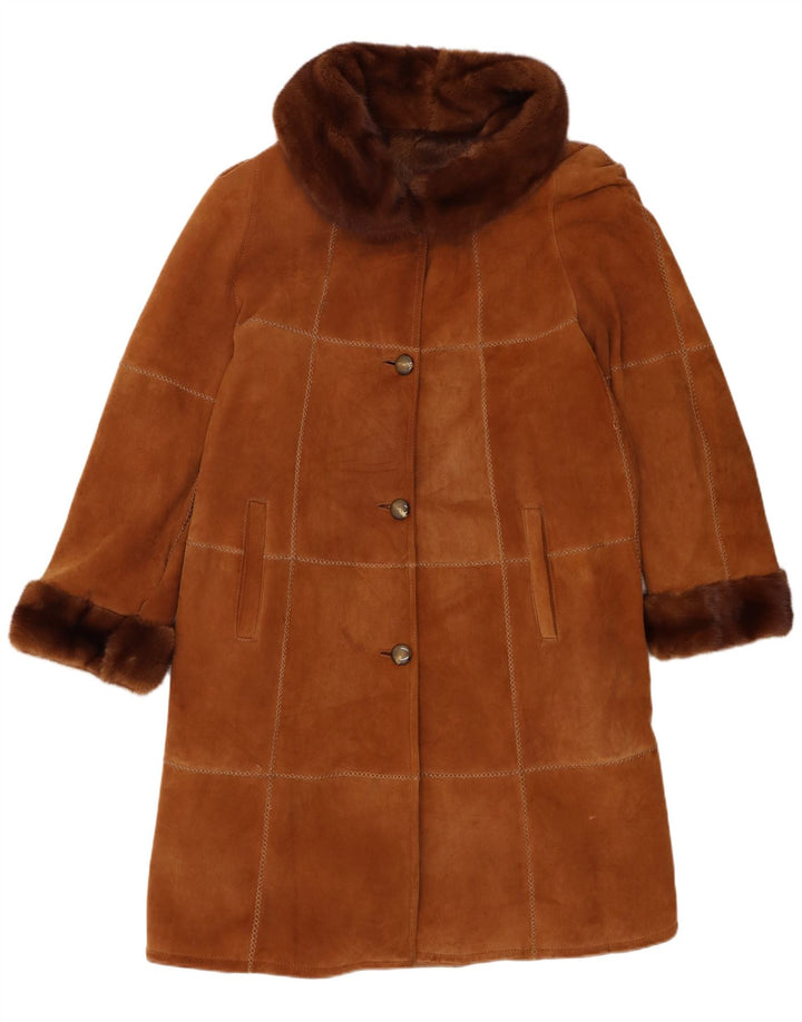 Vintage Damen Shearling Mantel IT 46 Großes braunes Leder
