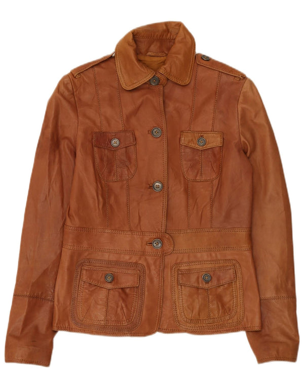 Zara Womens Military Leather Jacket UK 14 Medium Brown
