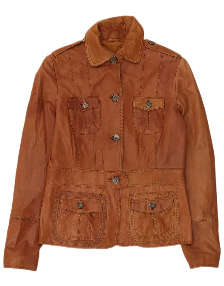 Zara Damen Militärlederjacke UK 14 Mittelbraun